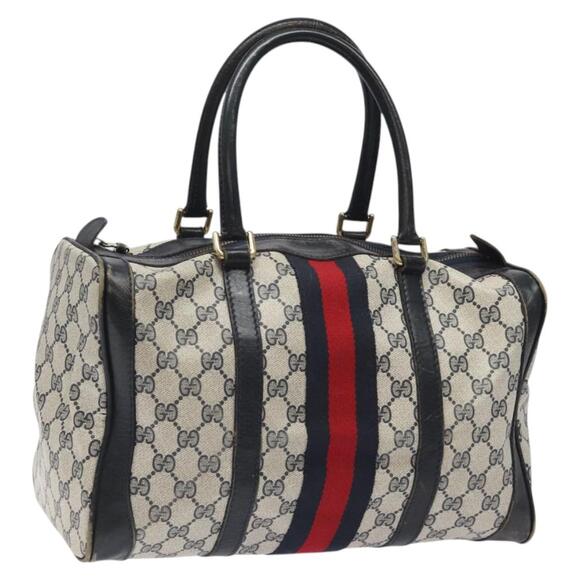 GUCCI GG Supreme Sherry Line Hand Bag Pvc Navy Red - Picture 1 of 16